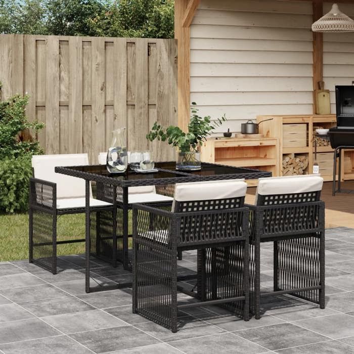 vidaXL 5-teiliges Garten-Essset mit Kissen, Tisch und Stühlen mit klappbaren Rückenlehnen, Terrassenmöbel 3211614