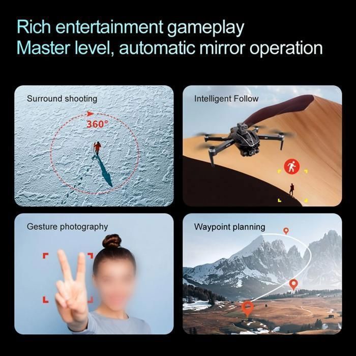 Dron, 4K, doble cámara, motor sin escobillas, 5G, evasión de obstáculos, modo seguimiento, modo belleza, fibra de carbono negra