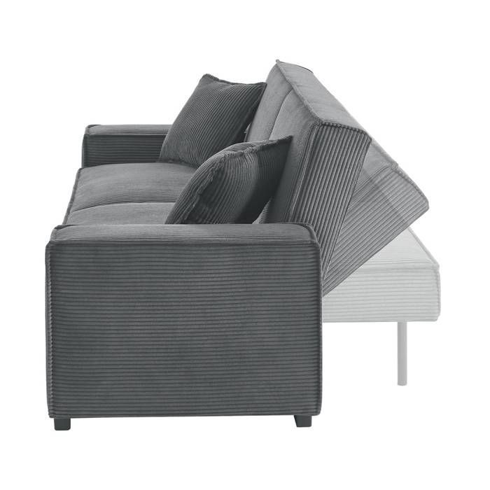 Sofá convertible de 3 plazas en pana gris oscuro, 231 cm de ancho x 96,5 cm de profundidad x 80 cm de alto.