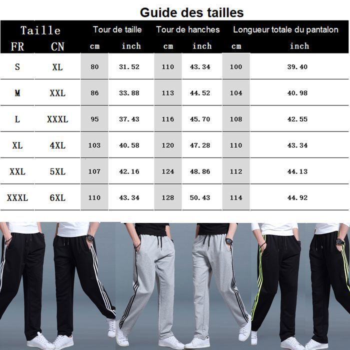Pantalon Jogging Homme Droit Grande Taille Taille Élastique Cordon Poches Zippées Sport Loisir-Noir