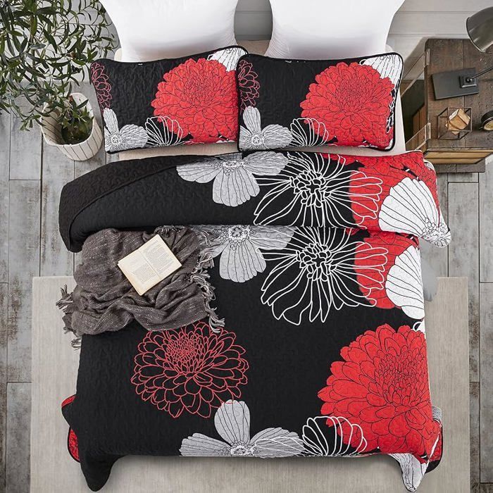 Colcha de 240x260 cm con estampado floral azul marino, manta, colcha suave de verano.