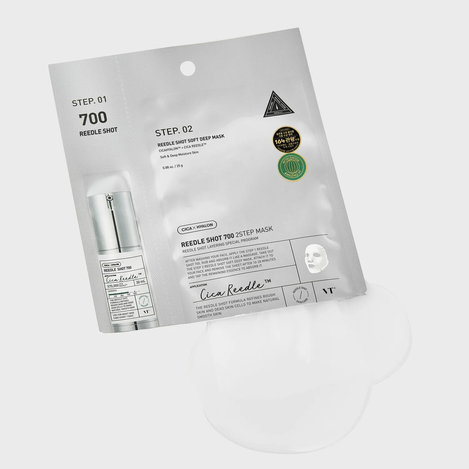 Viso REEDLE SHOT 700 2-STEP MASK - Cofanetto Antimperfezioni, Cofanetto Antirughe, Maschera Anti-età viso, Siero viso antimperfezioni, Trattamento Rigenerante