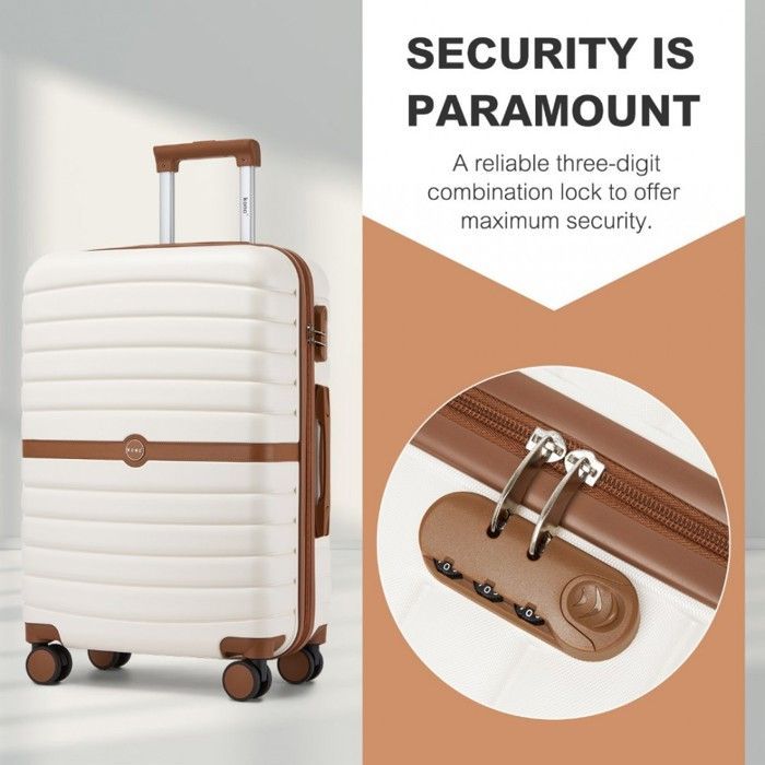 Conjunto Kono de 5 malas de viagem (55/66/76 cm) com 4 rodas e trava + bolsa de viagem dobrável com nécessaire, cor creme