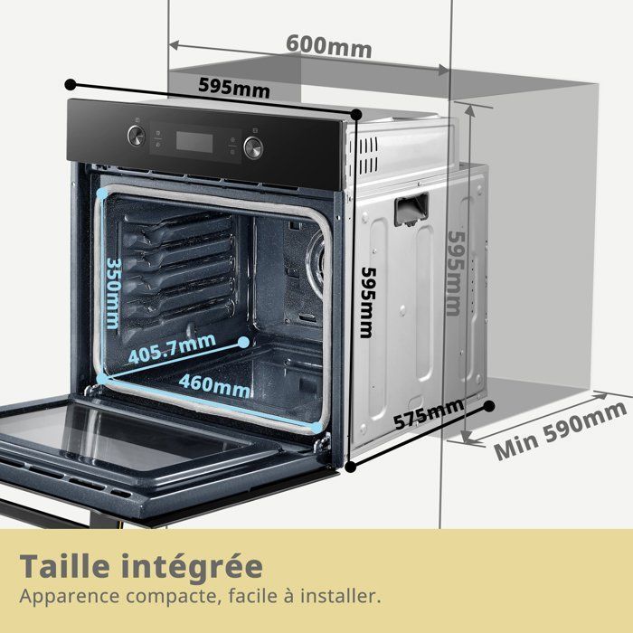Forno pirolitico da incasso con cottura ventilata e programmatore elettronico - 65 l - COMFEE CBO65P90E3-BK - Nero - Classe energetica A