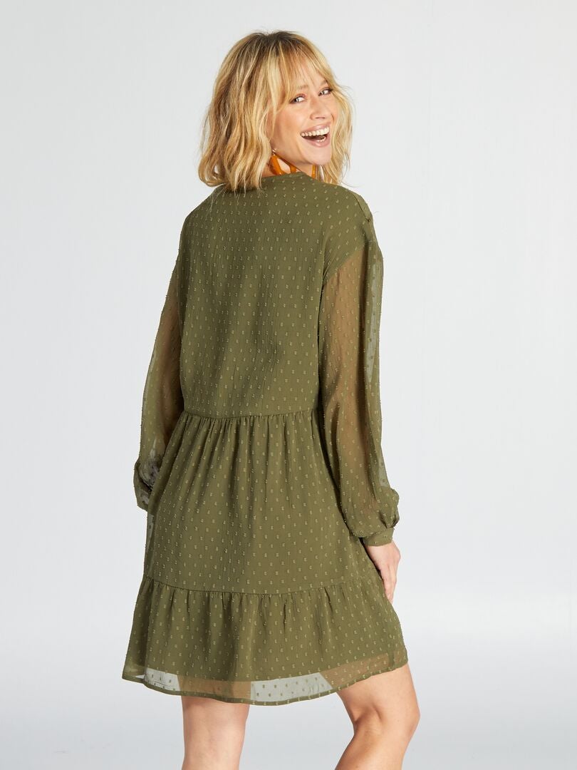 Plumetis Voile Jurk - Khaki