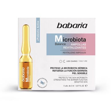 Babaria Microbiota Balance elvyttävät kasvoampullit ihon suojakerrokselle ja herkälle iholle, 5 x 2 ml