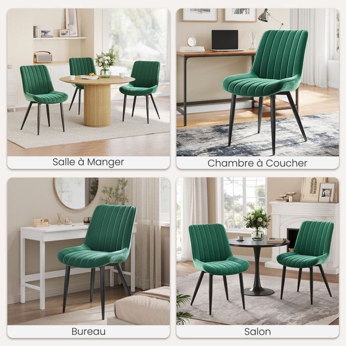 Set di 2 sedie da pranzo HavenlyHome, schienale ergonomico, seduta imbottita in velluto, per soggiorno e camera da letto, colore verde.