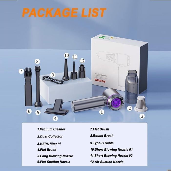 Aspiradora para coche, 18000 Pa 4 en 1 - Aspiradora de mano - 3 velocidades, 80000 RPM, inalámbrica, batería de 6000 mAh, filtro HEPA lavable, gris
