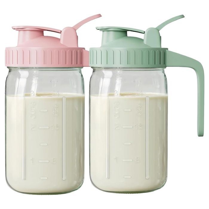 Bouteilles de rangement de lait maternel, Pichet lait maternel à la fuite avec poignée BPA en verre en verre (1 PCS, Rose)