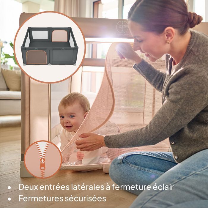 Parque infantil grande para bebé de 180x200 cm LIONELO Florence - Montaje muy rápido - Espacio extragrande - Para interior/exterior - Bolsa incluida - Gris