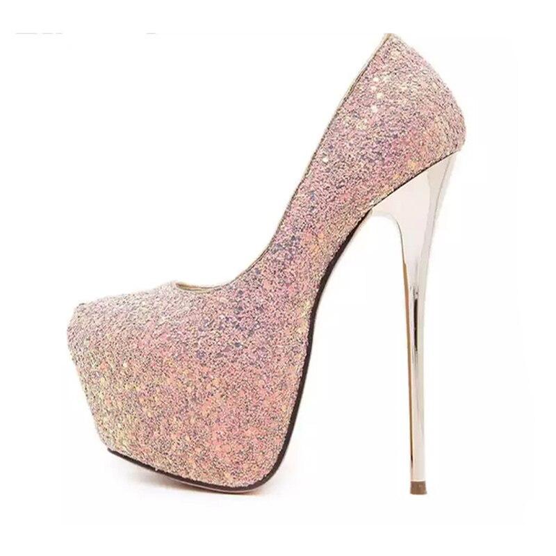 Scarpe con tacco alto alla moda da donna, modello platform per matrimoni e feste, scarpe con tacco alto sexy da discoteca con paillettes GLB