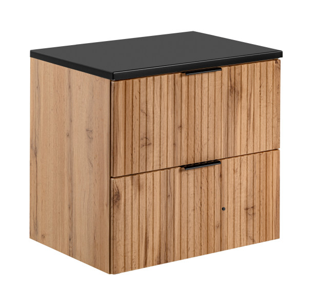 Szafka pod Umywalke 60 cm DĄB WOTAN z Czarnym Blatem