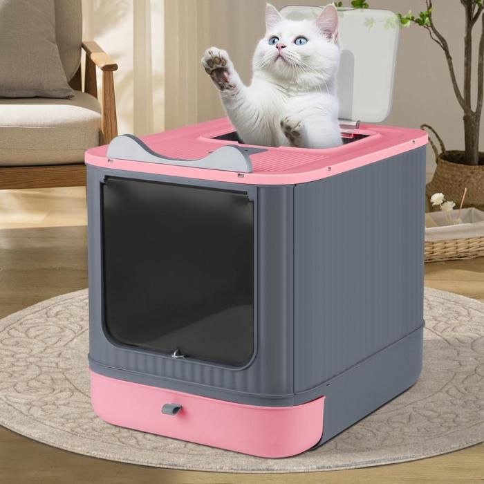 MIPAN. Arenero cerrado - Casita para gatos - Con pala - 44,5 x 36,5 x 34,5 cm - Rosa