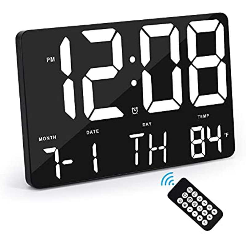 Amgico Wandklok Groot Display 11,4 inch Wekker met Draadloze Afstandsbediening, Extra Grote LED Wandklok met Datum en Temperatuur, 12/24-uurs, Snooze Wekker voor Slaapkamer, Kantoor en Senioren