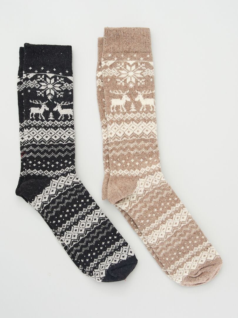 Conjunto de 2 pares de meias estampadas - BEGE