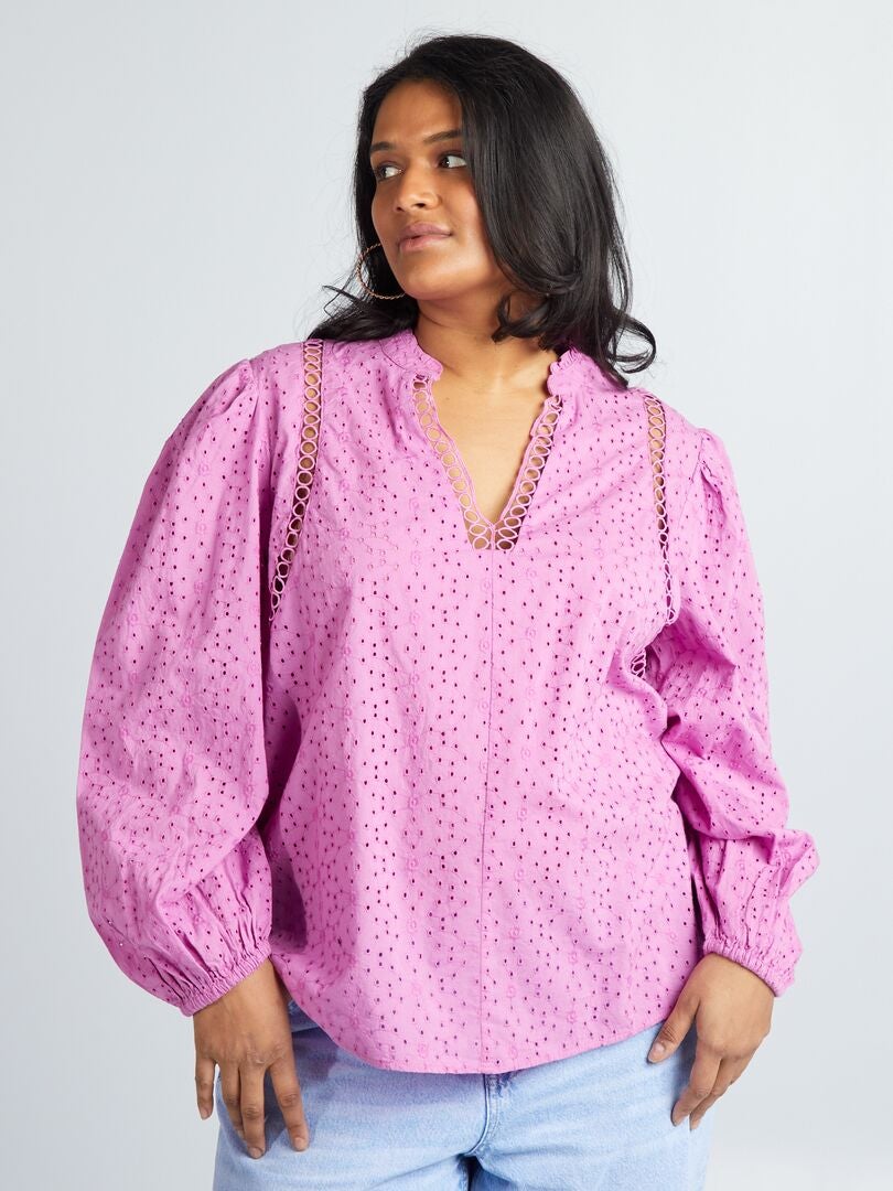 Blusa com bordado em ponto inglês - ROSA