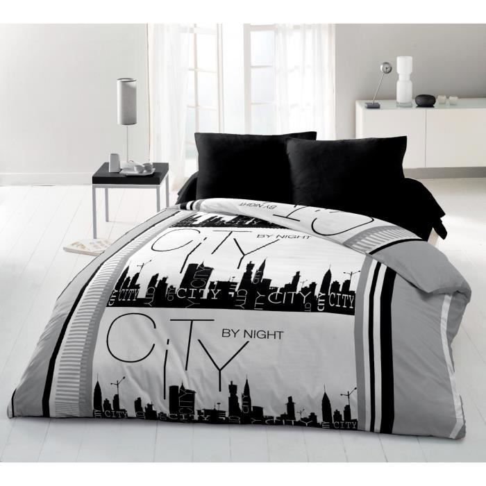 Parure de couette microfibre CITY BY NIGHT - Home Linge Passion - Gris - 240 x 260 cm - Motifs Fantaisies