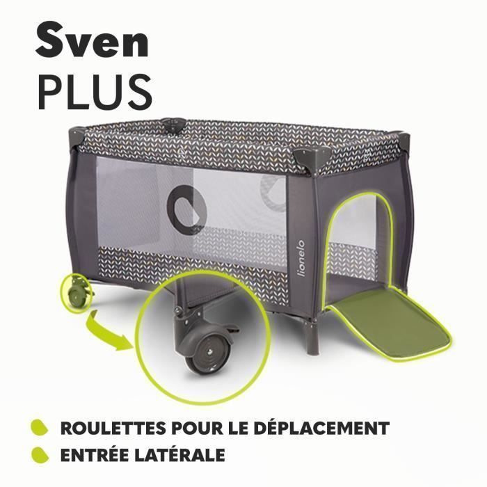 Cuna de viaje 3 en 1 - LIONELO Sven Plus - Parque infantil - Cambiador - Mosquitera - Colchón - 0-36 meses - Gris