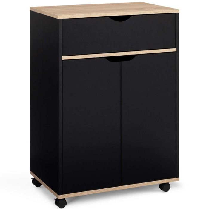 IDMARKET Desserte de cuisine COSY placard avec tiroir bois noir et plateaux façon hêtre L.60 CM