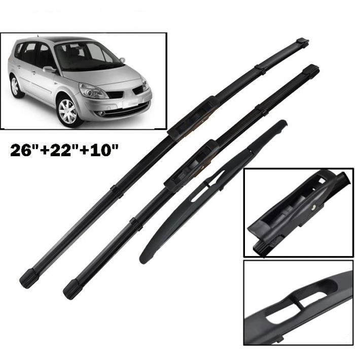 Set of 3 front and rear wiper blades for Renault Scénic 2 - Grand Scénic 2 2005 2006 2007 2008 2009