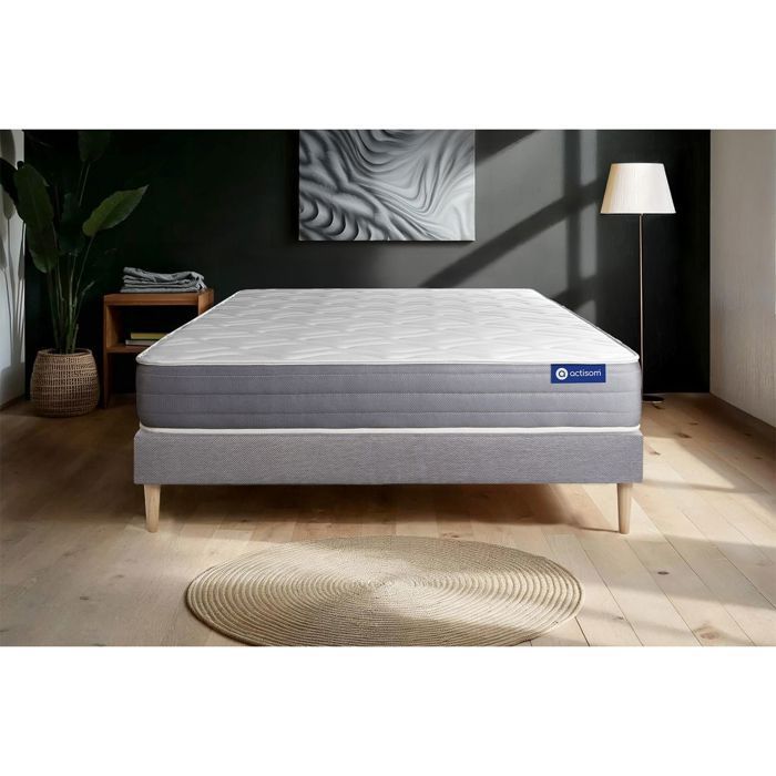 Mattress and bed base set 90x200 cm - Grey bed base (assembly required) - Actimemo Dream