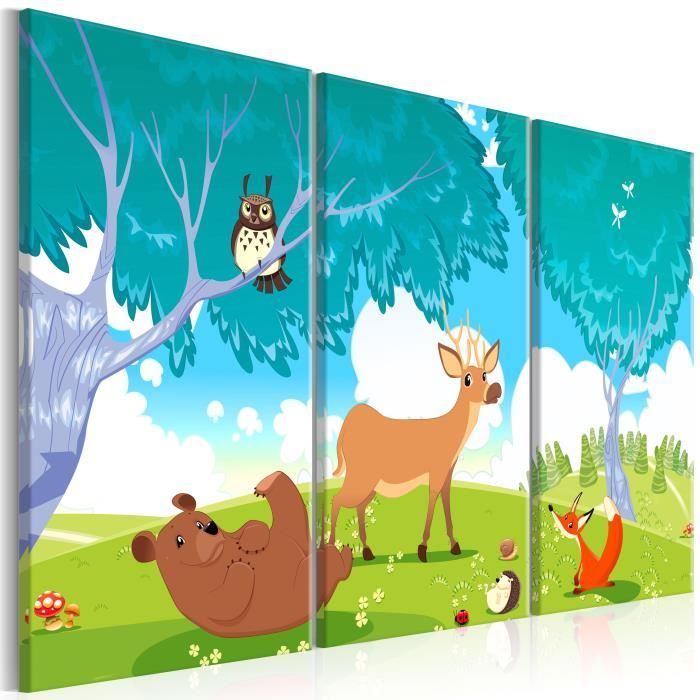 Cuadro infantil - Animales simpáticos (3 piezas) 120x80 cm - Cuadro decorativo