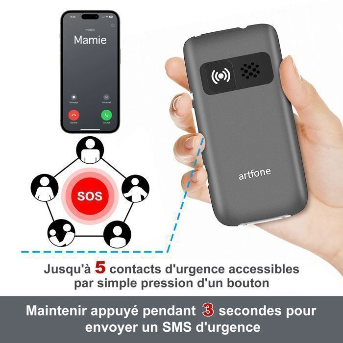 Artfone G6 4G Téléphone Clapet Portable Sénior,Grandes Touches, Bouton SOS,Radio FM,Radio FM ,Lampe Torche,Batterie 1200mAh