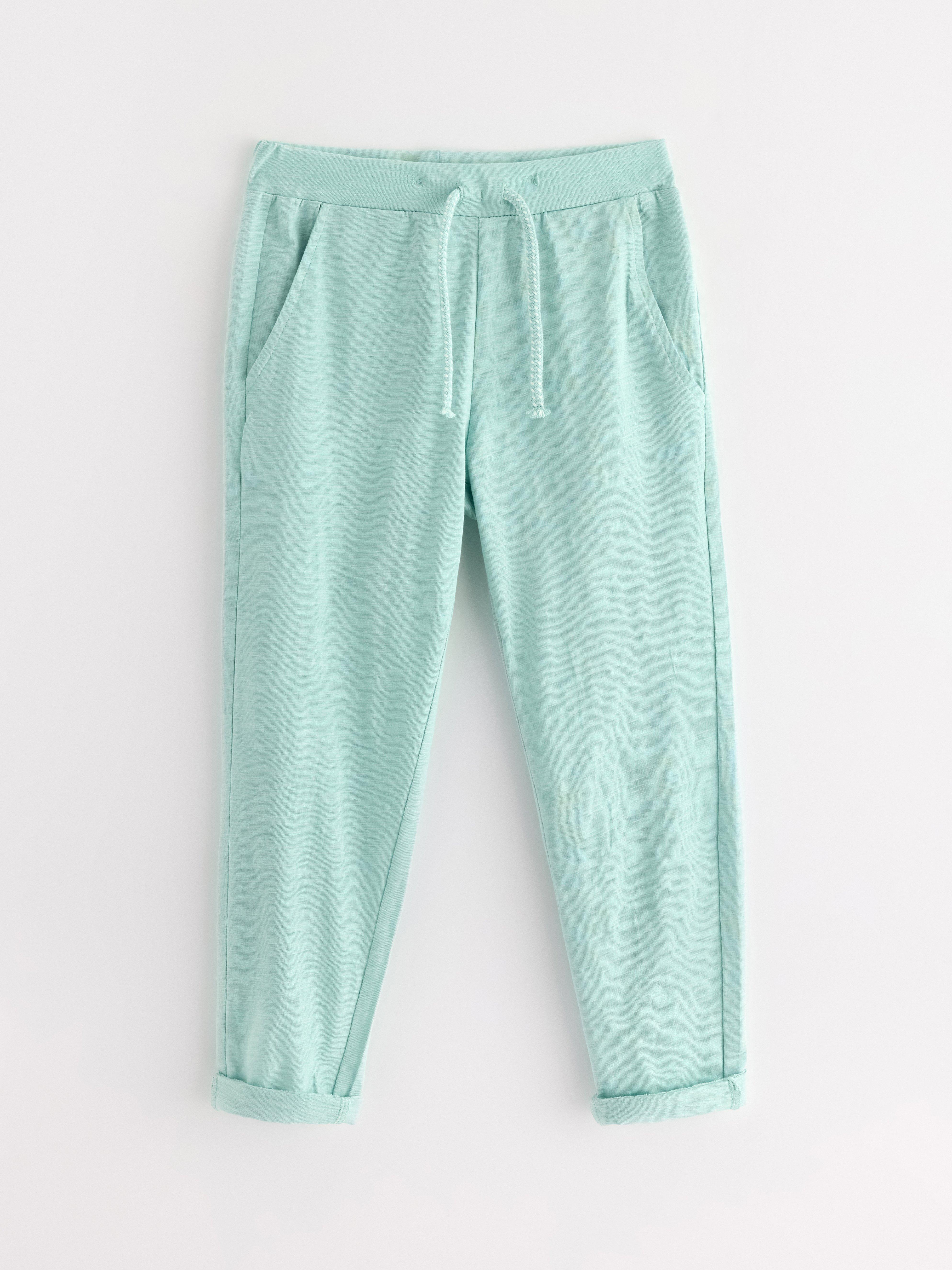 Pantalones deportivos de punto slub color turquesa claro empolvado