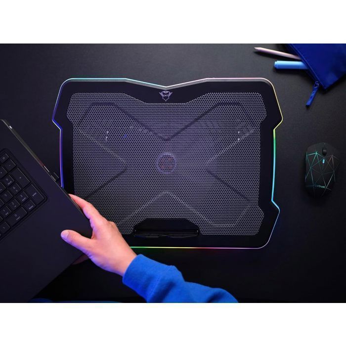 Trust GXT 1126 Aura – Support de Refroidissement PC Portable Gamer – Éclairage LED RGB – Jusqu’à 17,3 pouces