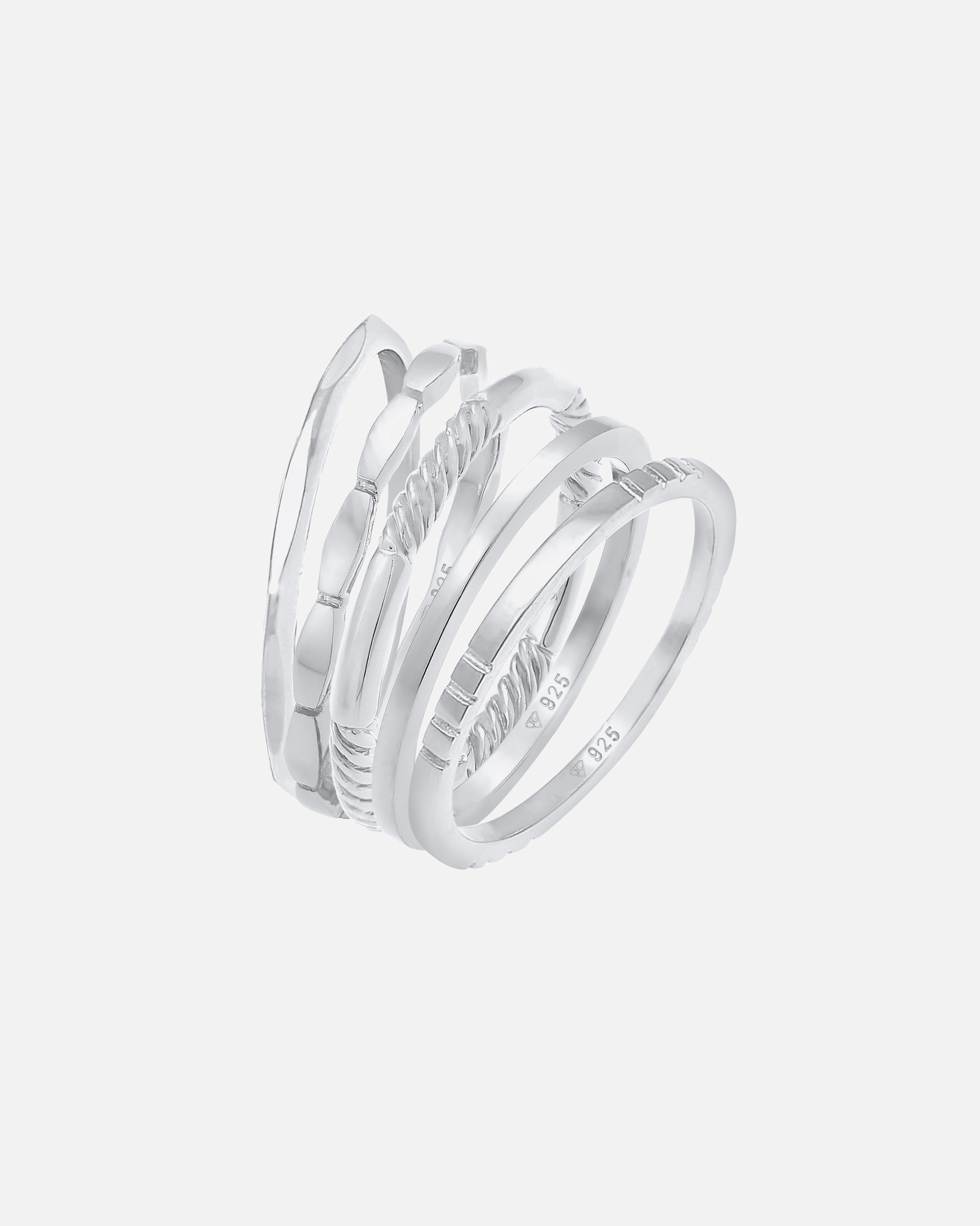 Elli Anneau de dame empilé bande 5er Set en argent sterling 925