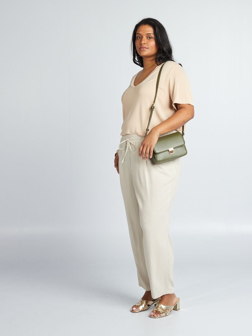 Stretch T-shirt met korte mouwen - BEIGE