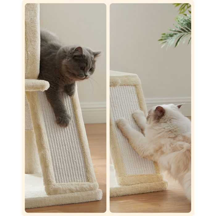 FEANDREA Arbre à Chat, Tour avec Haute de 96 cm, Plate-Forme d'observation, Beige