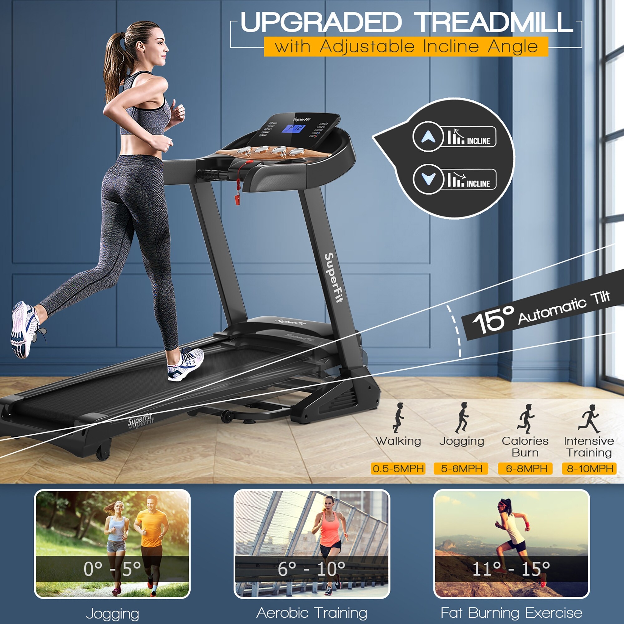 Esteira elétrica dobrável Superfit 3.75HP com inclinação automática e 12 programas - Veja detalhes