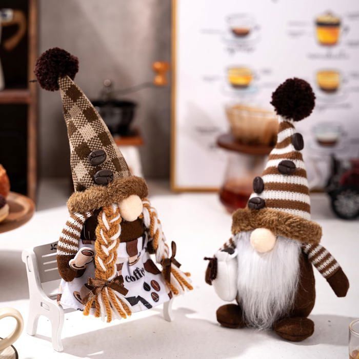 2 gnomos de peluche para cafetería, decoración para bares de café, muñecos suecos hechos a mano.