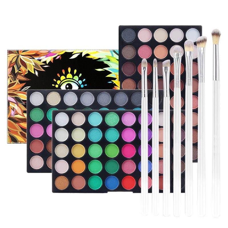 Palette di ombretti altamente pigmentati, polveri a lunga durata, sfumabili e con finish opaco/shimmer + set di 7 pennelli per il trucco.