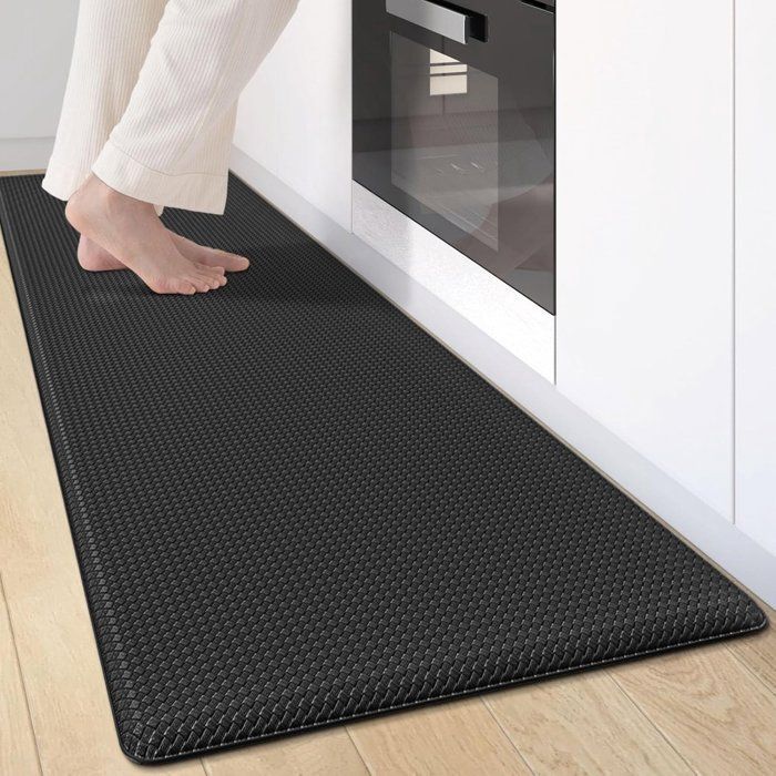 Tapis de cuisine noir 44 x 150 cm, en cuir résistant, antidérapant, lavable et imperméable, idéal pour la cuisine, le salon et le