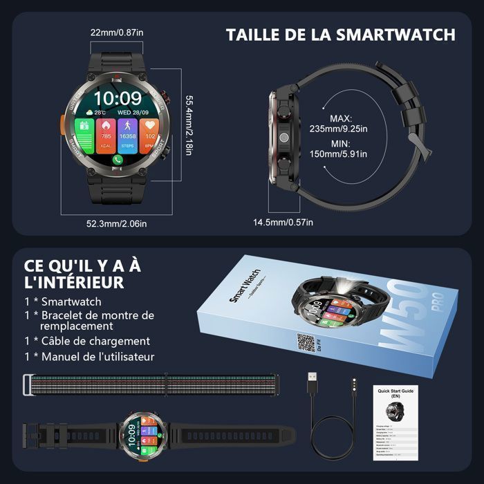 Montre Connectée Homme Appel Bluetooth 1.45
