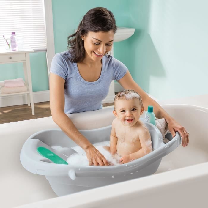 Bañera convertible INGENUITY para bebés, extragrande, cómoda, con asiento tipo hamaca de tela suave, hasta 24 meses.