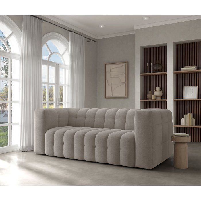 Fixed sofa - 3-seater - CHESTER - Beige fabric - 212 x 105 x 76 cm