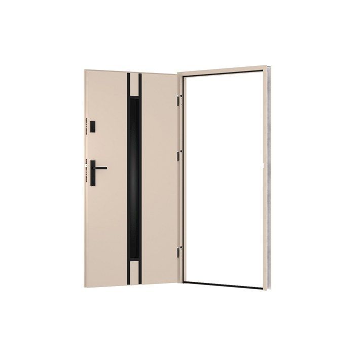 Porta d'ingresso ARICANE in acciaio massiccio e acciaio inox, 207 cm di altezza x 100 cm di larghezza - vetro fumé - beige - spessore 55 mm - apertura a sinistra