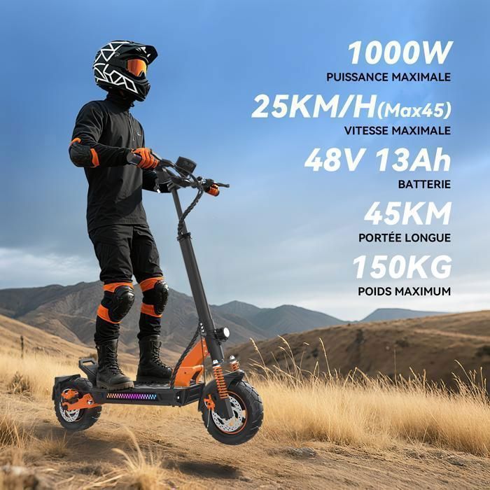 Trottinette Electrique TUNO NT3S Avec APP 1000W Vitesse Max. 45km/h Autonomie 35-45km 48V13Ah Pneus 10 Pouces 4 Modes Pliable