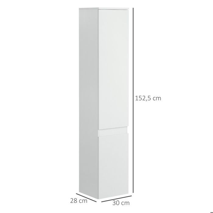 Bathroom storage column unit - Kleankin - 2 cupboards, 3 adjustable shelves - wood - 30x28x152.5cm - white
