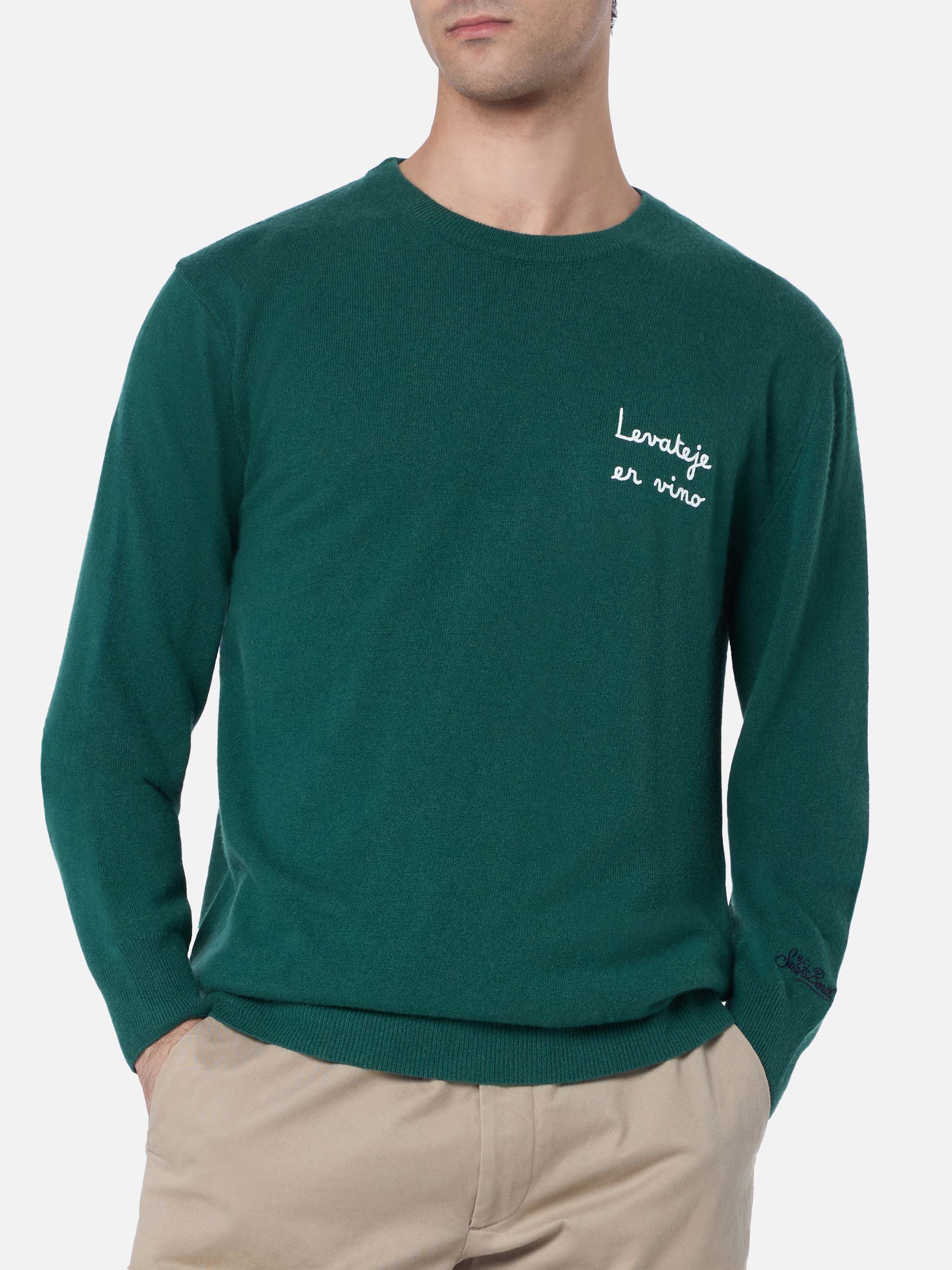 Maglione da uomo verde Heron Light con ricamo Levateje er vino| VACANZ