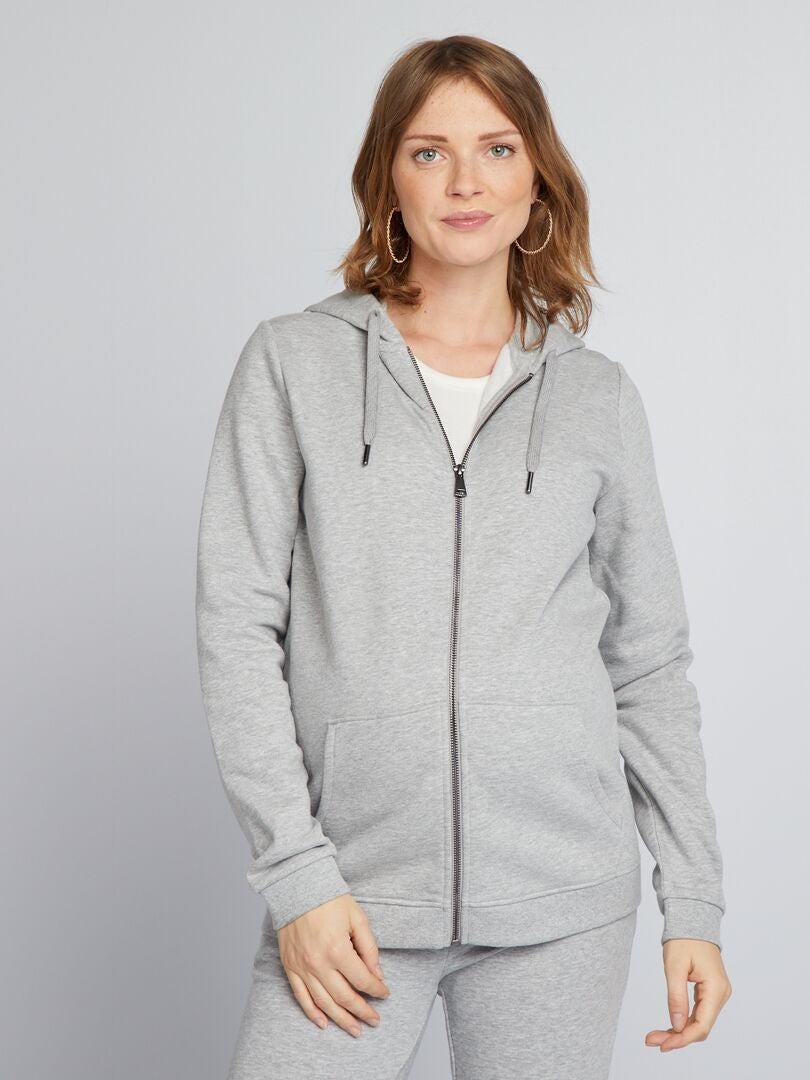 Blusa de moletom com zíper para gestantes em tecido fleece - CINZA