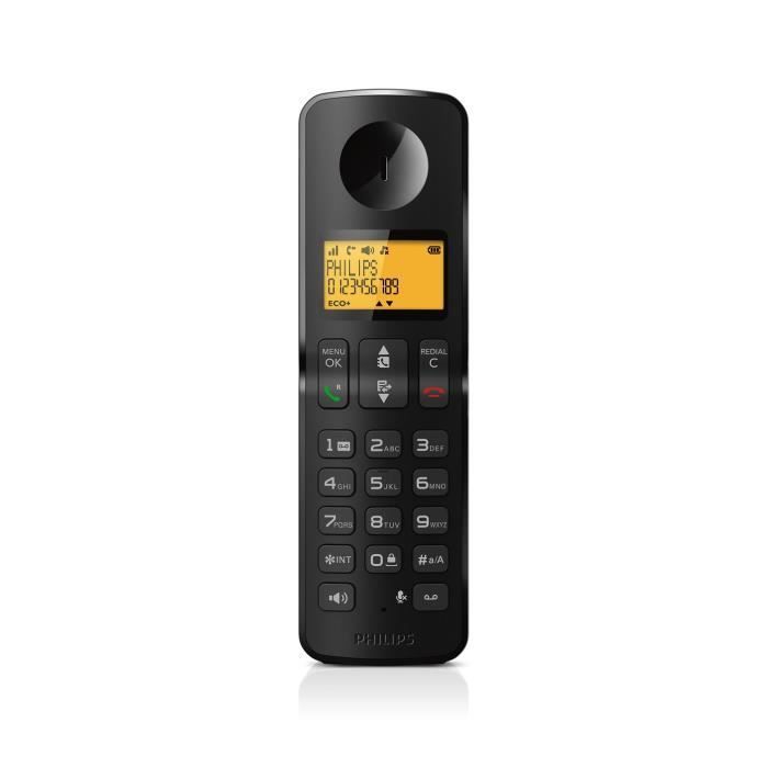 Téléphone Fixe Sans Fil - PHILIPS - D2651B/01 - Répondeur - Écran 1,6 pouces - Autonomie 16h