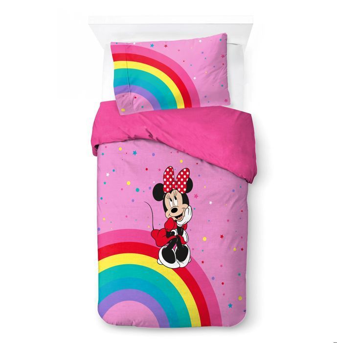 Set copripiumino singolo Disney Minnie Mouse Arcobaleno 100% cotone – Include federa 50 x 70 cm