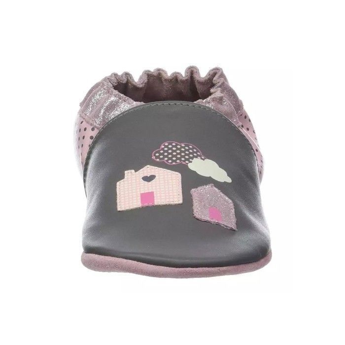 Baby leather slippers - ROBEEZ - Home Sweet Home - Grey - Flat heel - Elastic cord