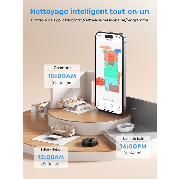 Laresar L30 Aspirateur Robot Laveur 10,000Pa avec Station sans Sac Vidage Automatique, Navigation LiDAR, Connecté APP/Alexa