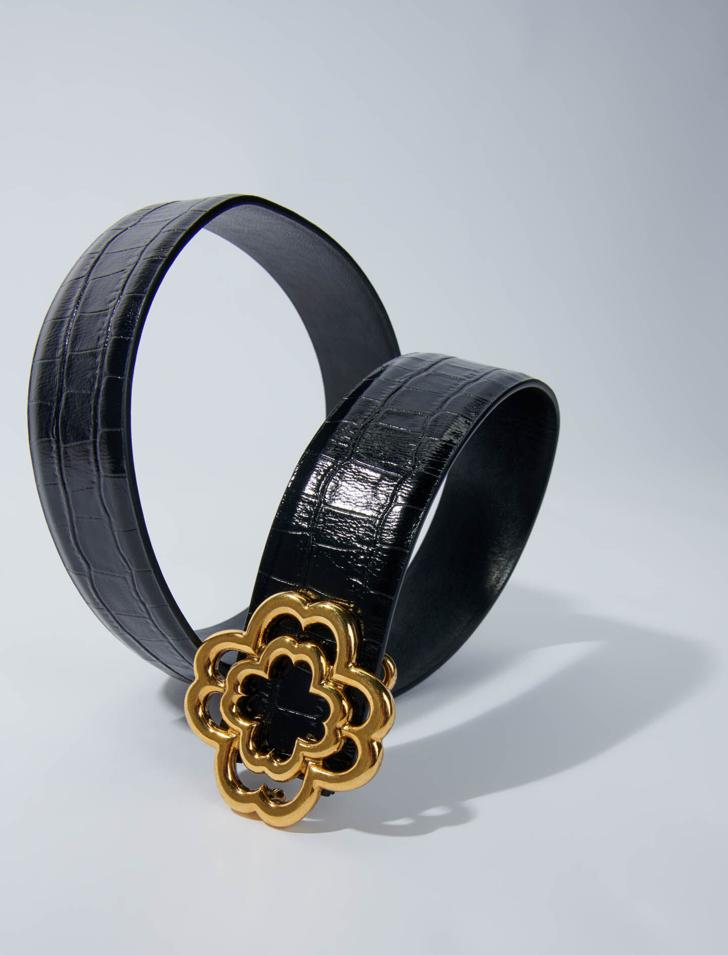 Double M riem van krokodillenleer - zwart