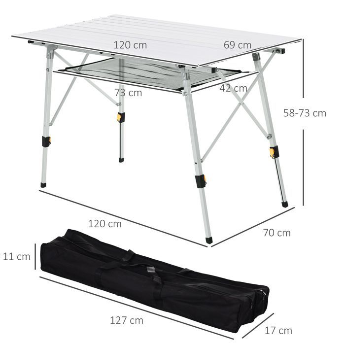 Outsunny - opklapbare tafel - Aluminium - 120x70x73cm - Grijs